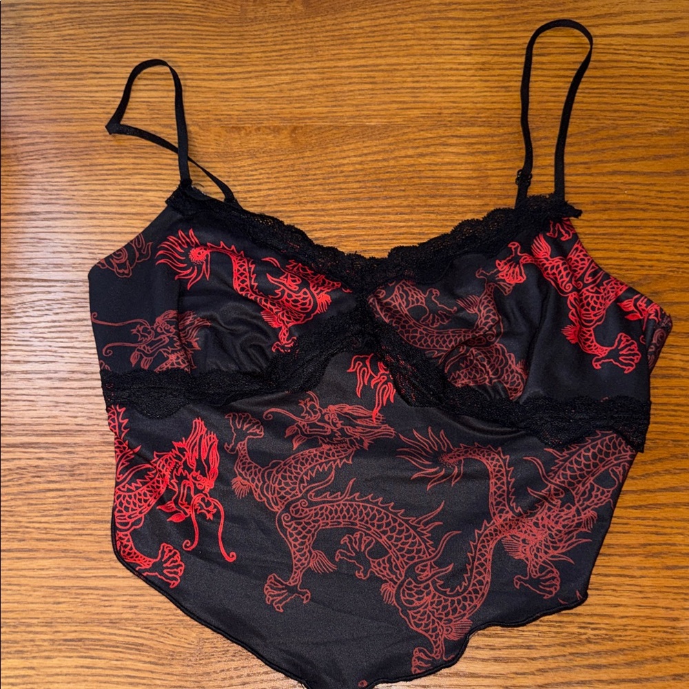 SHEIN Black and Red Dragon Print Chemise